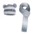 Conjunto de invierno con gorro y bufanda de punto degradado gris-blanco y pompones - Gris (Set de 2 piezas)