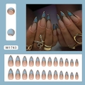 French tip press-on nails with blue gradient, gold edges, and nude pink base, model W1743 - W1743 French Gold Rim