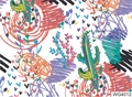 Aurora starry water transfer nail sticker WG4012 with colorful hand-painted cactus pattern - WG4012