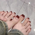 Short square press-on toenails featuring a dark red and silver glitter ombre gradient - Red Ombre Cat Eye (FW20)