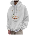 White fleece hoodie with Thanksgiving lettering and kangaroo pocket for men - S / White Eat Pie Drink Wine Illustration (66)