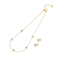 Golden stainless steel evil eye necklace and stud earrings set with blue enamel details - Evil Eye Necklace Earrings Set (1#项链)
