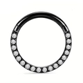 Black 316L stainless steel hinged segment ring with shimmering pavé crystal accents - Black Color (Front View)
