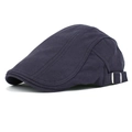 Classic dark blue herringbone flat cap with adjustable silver metal side buckle - Adjustable / Navy Blue