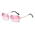 Frameless rectangular sunglasses with pink gradient lenses and gold hollow metal temples - Gradient Purple