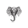 Vintage silver elephant head brooch with white rhinestones and black gem eyes - White Rhinestone / Antique Silver