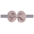 Dusty pink chiffon bow headband with a flexible light gray elastic strap for infants - Gray