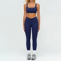 Set yoga blu scuro da donna con leggings a vita incrociata e reggiseno - Taglia S / Top E Pantaloni / Top e Pantaloni / Blu Notte