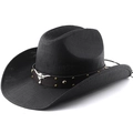 Klassieke zwarte western cowboyhoed met lederen band en zilveren stierenkop versiering - M (56-58cm) / Helemaal Zwart