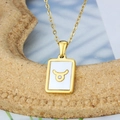 Gold Taurus zodiac necklace with rectangular shell pendant on minimalist stainless steel chain - Taurus
