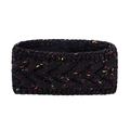 Macro detail of black cable knit headband with multicolored speckles and fleece lining - Black Marl