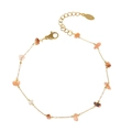 Golden stainless steel chain bracelet with multi-color natural irregular crushed stones - Orange Brown Crushed Stone