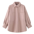 Veste chemise en laine mélangée violet rose avec un design à plat minimaliste pour femme - XS / Rose Clair