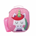 Pink EVA unicorn lunch bag for kids with 3D cartoon design and side mesh pocket - Unicorn (With Shoulder Strap) / 21x8x25cm / 5L
