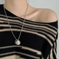 Double-layered silver hip hop necklace with interlocking geometric round circles for men and women - Geometric Round Plate Style / Silver