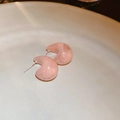 Minimalist light pink marble texture resin hoop earrings with silver pins for women - Silver Earring Post - Pink
