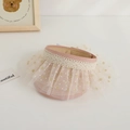 Detailed shot of pink kids sun hat with sequin mesh brim and delicate lace band - One Size / Pink