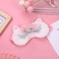 Detail of pink unicorn plush eye mask with silver sequins on a cute prop display - Pink Unicorn with Silver Horn