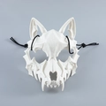 Front view of white animal bone mask with wolf skull design and black elastic straps - Werewolf White