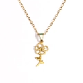 Detailed view of an 18k gold-plated stainless steel necklace with a hollow floral pendant - August Gold