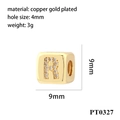 18K gold plated copper cube letter R bead charm with 4mm large hole for DIY bracelet - Letter R
