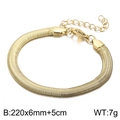 Golden stainless steel flat snake bone bracelet with lobster clasp and extension chain - 6mm x 22cm + 5cm / Gold