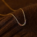 Gold S925 silver necklace with rainbow micro-set cubic zirconia on a knit surface - Rainbow Arc (A3981) / 925 Silver / Gold