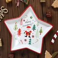 Stervormig kerstbord van keramiek met kerstmanmotief en een rode decoratieve rand - Vijfpuntige Sterschijf 232*221*27 Cm
