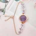 Montre bracelet élégante en or rose avec motif de feuille de blé et cadran violet chic - Or Rose Violet