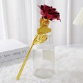 Artificial single red rose with golden stem and leaves, elegant 24k gold foil gift - Gold Foil Rose - Red