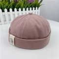 Bonnet docker rétro sans bord en sergé de coton rose poudré avec étiquette tissée - M (56-58 cm) Réglable / Rose
