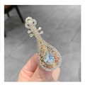 Lute-shaped golden brooch with sparkling white rhinestones and a colorful water-drop gem - Pipa Lute Style (90451)