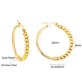 Detailed dimensions of gold-plated stainless steel C-shaped hoop earrings with beads - Beaded Hoop Style (EA313101G)