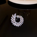Elegant silver wheat wreath brooch with sparkling marquise zirconias in a circular design - Silver Wheat Ring Branch Style (54#)