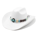 Weiß hergestellter Western-Cowboyhut aus Wollfilz mit Perlenband und Türkisstein - M (56-59cm) / Weiß