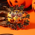 Halloween Kürbis Brosche mit bunten Strasssteinen und Emaille auf orangefarbenem Grund - Gelber Kürbis (WBR273) / KC Gold