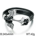 Zweilagiges schwarzes Lederarmband mit silbernem Ankerverschluss und Federanhänger, 240mm - Anker und Feder Anhänger Stil (KB79597-BD) / Schwarz