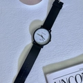 Minimalist quartz watch with black strap, white dial and green luminous numerals - Large Size - Half Numeric Luminous White Dial