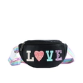 Kids black waist bag with LOVE sequins and rainbow strap for fashion-conscious boys and girls - Black