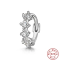 Macro view of S925 sterling silver cartilage hoop earring with four inset zircon stones - Single Platinum #1