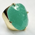 Verstellbarer goldener Ring mit großem ovalem, grünem Chalcedon-Edelstein im Facettenschliff - Einstellbar Offen / Aventurin-Gold