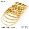 Set of 9 gold polished titanium steel bangles with 62mm inner diameter and 5.5mm width - 9-Ring Gold Polished Bangle Set (KB187135-LO)