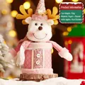 Caja de regalo de Navidad con forma de reno rosa de papel y felpa para dulces y manzanas - Reno Rosa (Caja de caramelos-S226-C)