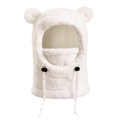 Détail de la capuche blanche en peluche avec oreilles d'ours et cordon ajustable - Blanc