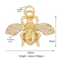 Golden bee charm pendant with white cubic zirconia and 24mm width dimensions - K5359728-Gold Rhinestone Bee
