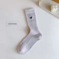 Light gray cotton mesh socks with bee embroidery and ribbed texture in JK style - 35-40 / Bee Embroidery / Light Purple