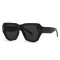 Trendy retro butterfly sunglasses with black thick hexagonal frames and silver rivet accents - Black / Black Gray Lens