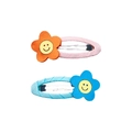 Cute set of pink and blue cartoon flower hair clips for girls with ribbon wrapping - Small Flower (MC012) / One Pair