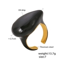 Offener Wassertropfen-Ring aus Titanstahl mit schwarzem Öltropfen und 18K Vergoldung - Größe 7 Verstellbar / Gold Schwarz Emaille