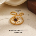 Anello sole in acciaio inossidabile placcato oro 18k con pietra occhio di tigre - Stile con Motivo a Sole Raggiante (047)